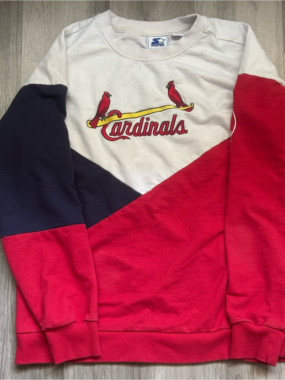 STARTER Cardinals Colorblock Crewneck Sweatshirt - Red/White/Black